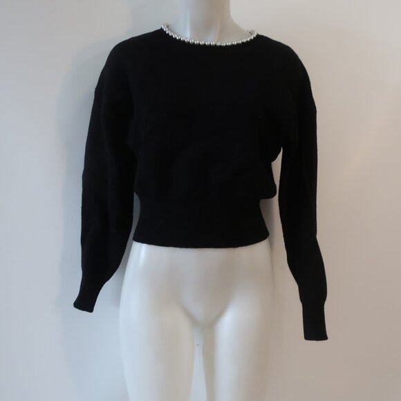 Womens Lucy Paris 71 Black Long Sleeve Carlota Pearl Bead Collar Sweater XS - Picture 2 of 14